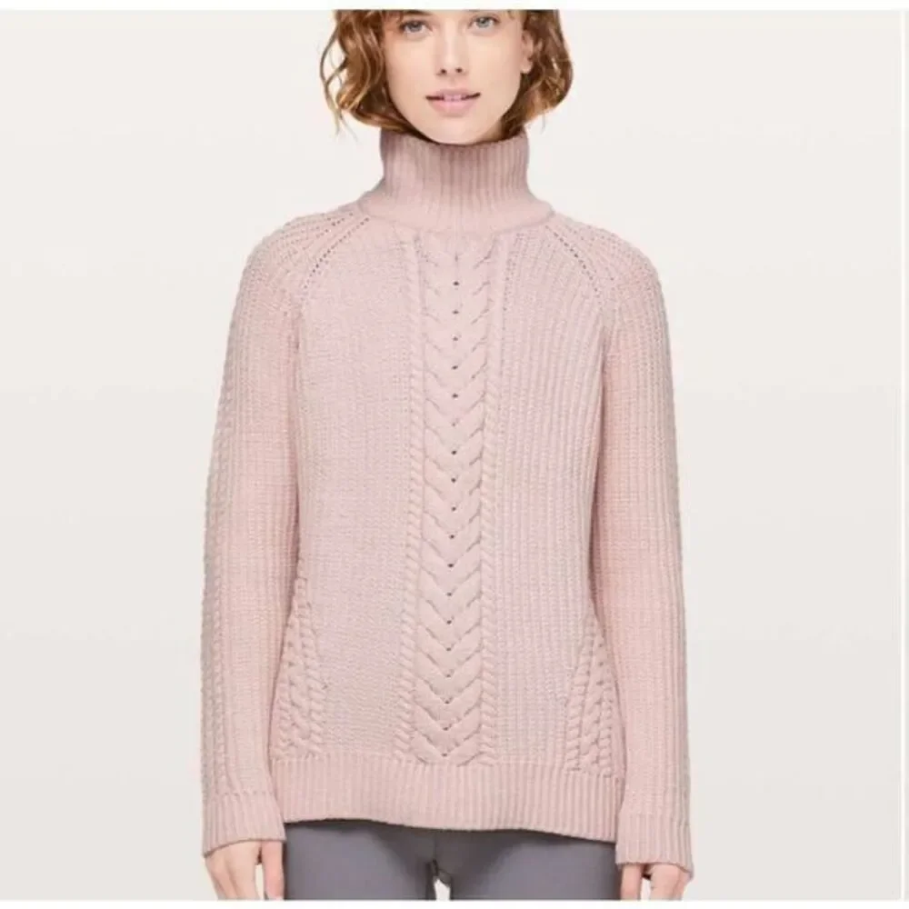 Lululemon Sweater Bring The Cozy Turtleneck Misty Pink Thick Cotton Cableknit 4
